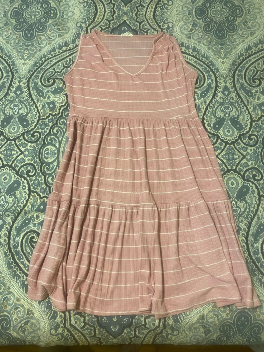 Pink Striped Sleeveless Tiered Dress